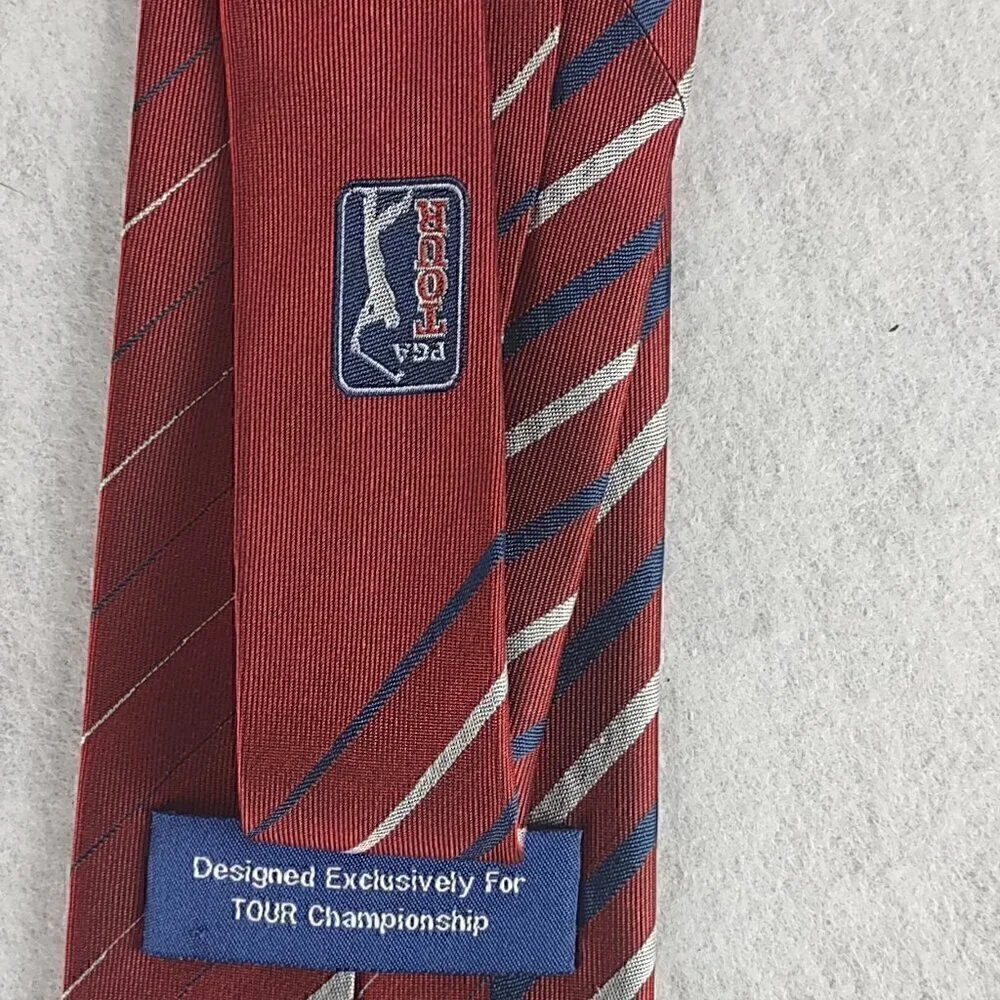 PGA Tour Men's Red, Blue, Silver Striped 100% Silk Necktie